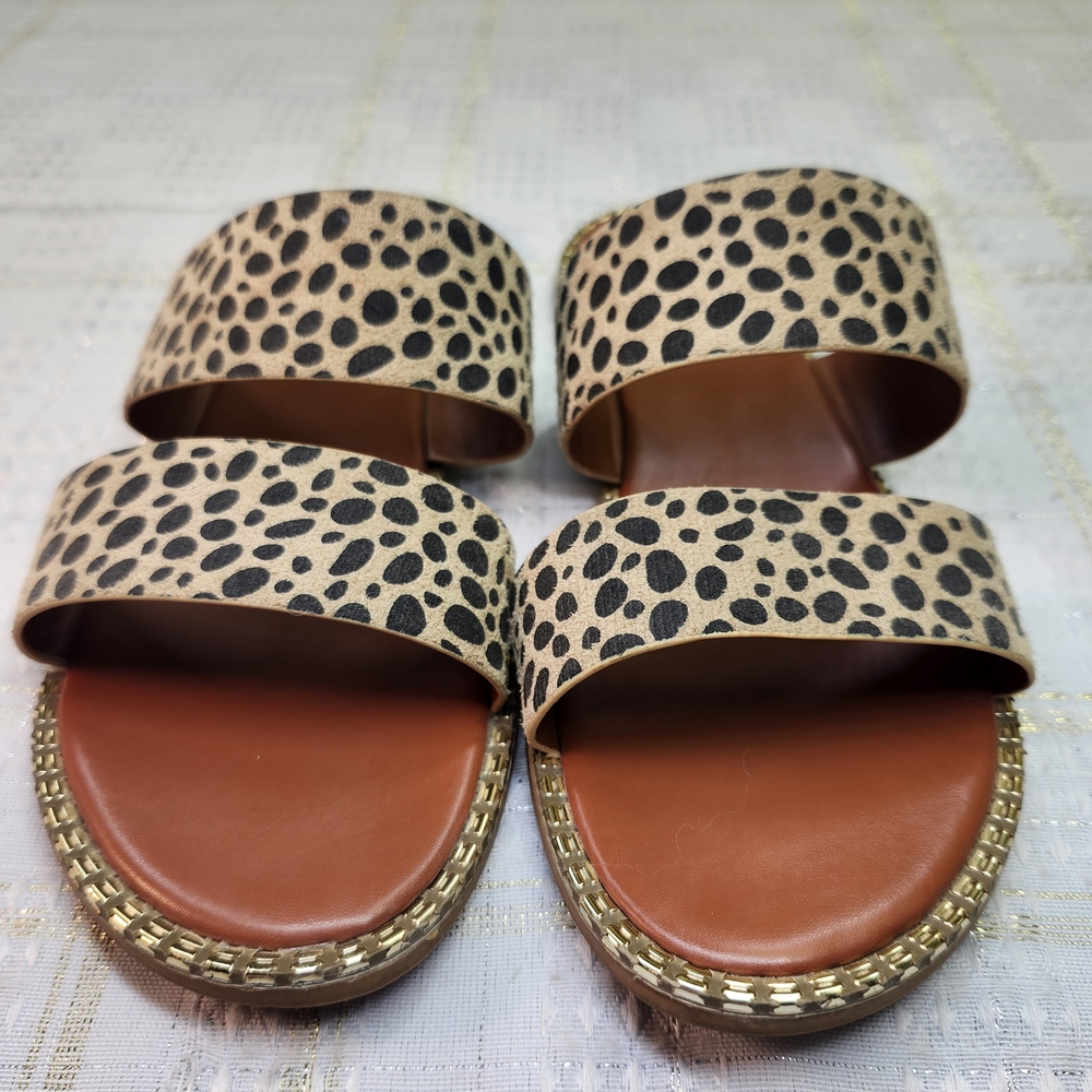 Source Unknown Leopard-Print Double-Band Sandals in Tan and Black